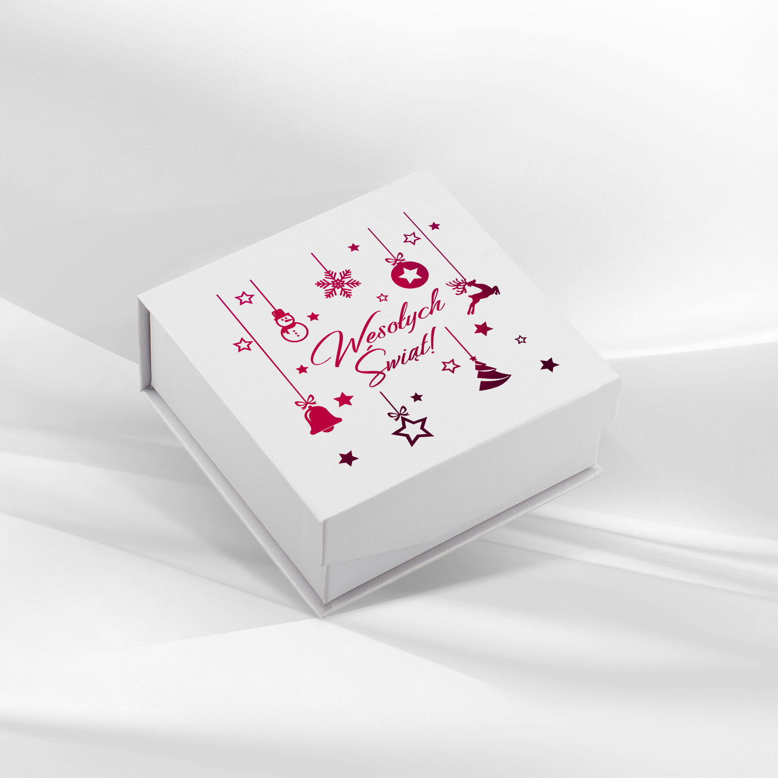 Eleganckie pudełko jubilerskie w białym kolorze z magicznym świątecznym motywem